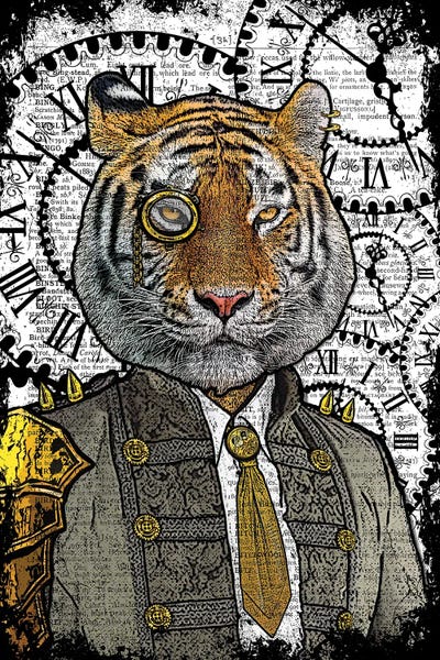 Animal Print Digital Download Steampunk Hipster Tiger Art Print Tiger Artwork Tiger Poster Book Art Tiger Print Tiger Wall Art